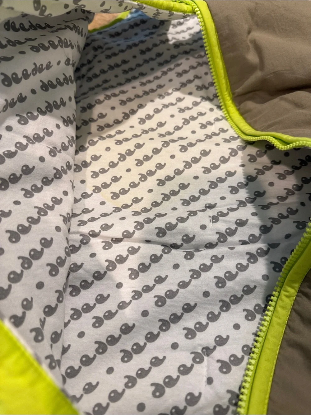Sleeveless Kids Sleep Sack in Olive with Neon Yellow Trim
